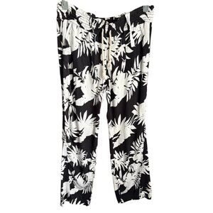 Cali 1850 Women’s Medium Black White Linen Beach Pants Tropical Print Boho